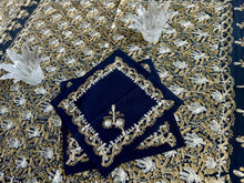 Load image into Gallery viewer, Table Cover: 58 x 58 inches Approx&#39;. Dark Green background with Gold and White Silk Embroidery tablecloth Handmade Aghabani for Square tables
