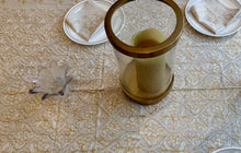 Load image into Gallery viewer, Table Cover: 117 x 58 inches Approx'. Aghabani Oriental for Rectangle Tables, Off White background with White and Gold Silk Embroidery
