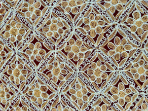 Table Cover: 135 x 78 inches Approx’. Aghabani Oriental for Rectangle Tables, Burgundy background with Gold & White Silk Embroidery