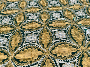 Table Cover: 58 x 58 inches Approx'. Dark Green background with Gold and White Silk Embroidery tablecloth Handmade Aghabani for Square tables