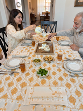 Load image into Gallery viewer, Table Cover: 117 x 58 inches Approx'. Aghabani Oriental for Rectangle Tables, Beige background with White and Gold Silk Embroidery
