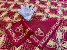 Load image into Gallery viewer, Table Cover: 117 x 58 inches Approx&#39;. Aghabani Oriental for Rectangle Tables, Burgundy background with Burgundy and Gold Silk Embroidery
