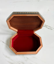 Load image into Gallery viewer, Handcrafted Marquetry Box | Mother of Pearl &amp; Wood Inlay Octagonal Box | Middle Eastern Mosaic Jewelry Box
