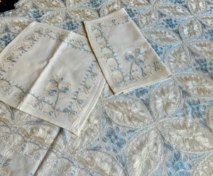 Table Cover: 117 x 58 inches Approx'. Aghabani Oriental for Rectangle Tables, White background with White and Blue Silk Embroidery