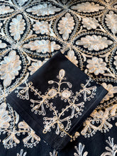 Load image into Gallery viewer, Round Table Cover. Diameter: 78 inches Approx'. Aghabani Oriental for Round Tables. Black background with White Silk
