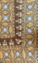 Load image into Gallery viewer, Table Cover: 156 x 78 inches Approx’. Aghabani Oriental for Rectangle Tables, Brown background with Gold &amp; White Silk Embroidery
