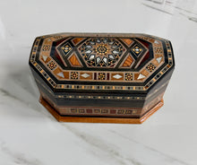 Load image into Gallery viewer, Mosaic Inlay Jewelry Box – Octagonal Wooden Trinket Box with Mother-of-Pearl
