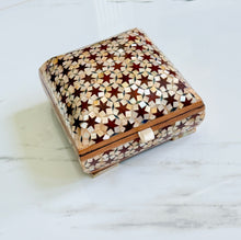 Load image into Gallery viewer, Vintage Khatam Mosaic Inlay Box | Micro-Mosaic Marquetry Jewelry Box | Star &amp; Diamond Pattern | 6.1 x 6.1 x 3.5”
