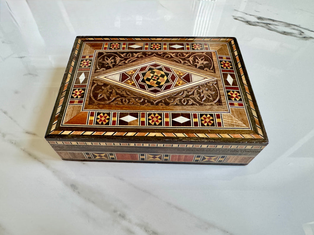 Medium Sized Rectangle Handmade Mosaic Box inlaid with Mother of Pearl