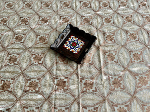 Table Cover: 117 x 67 inches Approx’. Aghabani Oriental for Rectangle Tables, Beige background with Brown and Beige Silk Embroidery