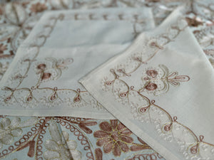 Table Cover: 117 x 67 inches Approx’. Aghabani Oriental for Rectangle Tables, Beige background with Brown and Beige Silk Embroidery
