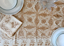 Load image into Gallery viewer, Table Cover: 94 x 59 inches Approx'. Aghabani Oriental for Rectangle Tables, Beige background with Bronze Silk Embroidery
