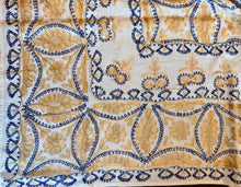 Load image into Gallery viewer, Table Cover: 117 x 58 inches Approx&#39;. Aghabani Oriental for Rectangle Tables, Beige background with Gold and Navy Blue Silk Embroidery
