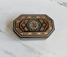 Load image into Gallery viewer, Handcrafted Marquetry Box | Mother of Pearl &amp; Wood Inlay Octagonal Box | Middle Eastern Mosaic Jewelry Box
