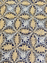 Load image into Gallery viewer, Table Cover: 135 x 78 inches Approx’. Aghabani Oriental for Rectangle Tables, Navy Blue background with Gold &amp; White Silk Embroidery
