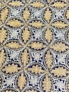 Table Cover: 135 x 78 inches Approx’. Aghabani Oriental for Rectangle Tables, Navy Blue background with Gold & White Silk Embroidery