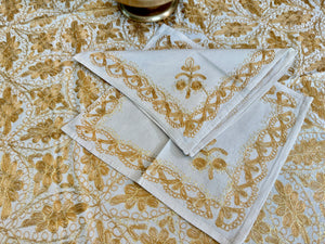 Table Cover: 78 x 56 inches Approx'. Aghabani Oriental for Rectangle Tables. Beige background with Gold Silk