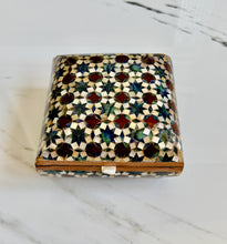 Load image into Gallery viewer, Vintage Khatam Mosaic Inlay Box | Micro-Mosaic Marquetry Jewelry Box | Star &amp; Diamond Pattern | 6.1 x 6.1 x 3.5”
