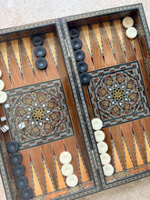 Load image into Gallery viewer, Handmade Mosaic Backgammon Set – Inlaid Walnut Wood &amp; Mother-of-Pearl Game Board
