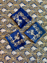 Load image into Gallery viewer, Table Cover: 117 x 67 inches Approx'. Aghabani Oriental for Rectangle Tables, Navy Blue background with Gold and White Silk Embroidery
