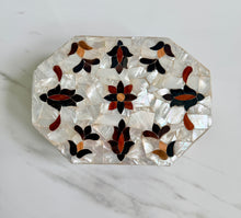 Load image into Gallery viewer, Mother of Pearl Mosaic Jewelry Box | Handcrafted Octagonal Trinket Box with Inlaid Floral Design
