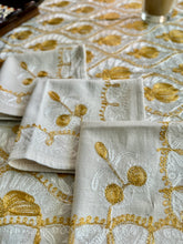 Load image into Gallery viewer, Table Cover: 57 x 57 inches Approx&#39;. Aghabani Oriental for Square Tables. Beige background with White and Gold Silk
