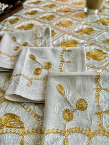 Table Cover: 57 x 57 inches Approx'. Aghabani Oriental for Square Tables. Beige background with White and Gold Silk