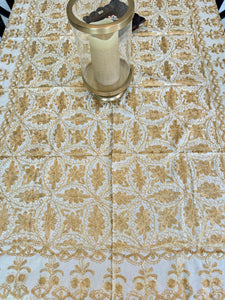 Table Cover: 78 x 56 inches Approx'. Aghabani Oriental for Rectangle Tables. Beige background with Gold Silk