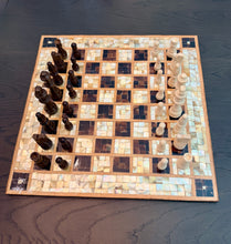 Load image into Gallery viewer, Handmade Mother-of-Pearl Mosaic Chess Set – 15.8” x 15.8” Wooden Chess Board with Wooden Chess Pieces

