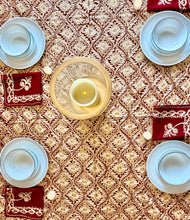 Load image into Gallery viewer, Table Cover: 117 x 75 inches Approx&#39;. Aghabani Oriental for Rectangle Tables, Burgundy background with Gold Silk Embroidery
