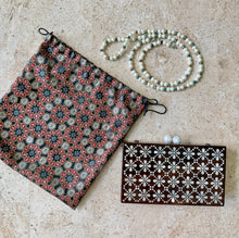 Load image into Gallery viewer, Handmade Mother of Pearl Inlaid Wooden Clutch | Mosaic Floral Evening Bag with Pouch
