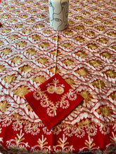 Load image into Gallery viewer, Round Table Cover. Diameter: 78 inches Approx'. Aghabani Oriental for Round Tables. Red background with Gold &amp; White Silk
