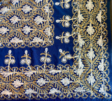 Load image into Gallery viewer, Table Cover: 117 x 67 inches Approx'. Aghabani Oriental for Rectangle Tables, Navy Blue background with Gold and White Silk Embroidery
