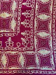 Table Cover: 117 x 58 inches Approx'. Aghabani Oriental for Rectangle Tables, Burgundy background with Burgundy and Gold Silk Embroidery