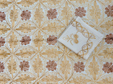 Load image into Gallery viewer, Table Cover: 117 x 58 inches Approx’. Aghabani Oriental for Rectangle Tables, Beige background with Brick Red &amp; Gold Silk Embroidery
