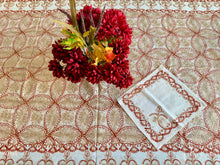 Load image into Gallery viewer, Table Cover: 94 x 59 inches Approx&#39;. Aghabani Oriental for Rectangle Tables, Beige background with Brick Red and Champagne Beige Silk Embroidery
