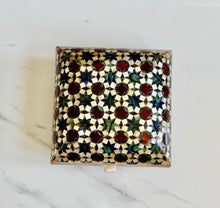 Load image into Gallery viewer, Vintage Khatam Mosaic Inlay Box | Micro-Mosaic Marquetry Jewelry Box | Star &amp; Diamond Pattern | 6.1 x 6.1 x 3.5”
