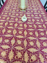 Load image into Gallery viewer, Table Cover: 135 x 67 inches Approx’. Aghabani Oriental for Rectangle Tables, Burgundy background with Gold Silk Embroidery

