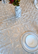 Load image into Gallery viewer, Round Table Cover. Diameter: 78 inches Approx'. Aghabani Oriental for Round Tables. White background with Gold &amp; White Silk
