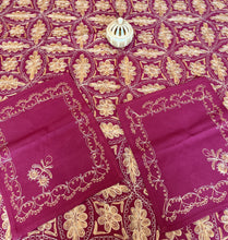 Load image into Gallery viewer, Table Cover: 135 x 67 inches Approx’. Aghabani Oriental for Rectangle Tables, Burgundy background with Gold Silk Embroidery
