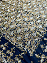 Load image into Gallery viewer, Table Cover: 58 x 58 inches Approx&#39;. Dark Green background with Gold and White Silk Embroidery tablecloth Handmade Aghabani for Square tables
