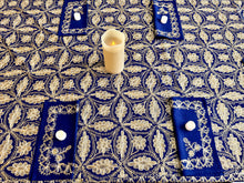 Load image into Gallery viewer, Table Cover: 156 x 78 inches Approx’. Aghabani Oriental for Rectangle Tables, Navy Blue background with Gold Silk Embroidery
