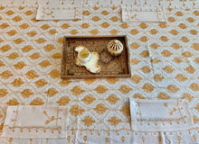 Load image into Gallery viewer, Table Cover: 117 x 58 inches Approx'. Aghabani Oriental for Rectangle Tables, Beige background with White and Gold Silk Embroidery
