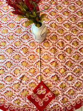 Load image into Gallery viewer, Round Table Cover. Diameter: 78 inches Approx'. Aghabani Oriental for Round Tables. Red background with Gold &amp; White Silk
