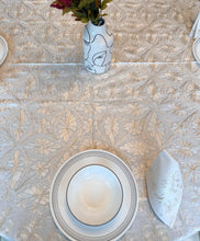 Load image into Gallery viewer, Round Table Cover. Diameter: 78 inches Approx'. Aghabani Oriental for Round Tables. White background with Gold &amp; White Silk
