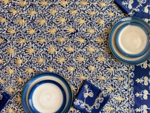 Load image into Gallery viewer, Table Cover: 135 x 78 inches Approx’. Aghabani Oriental for Rectangle Tables, Navy Blue background with Gold &amp; White Silk Embroidery
