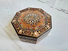 Load image into Gallery viewer, Octagon Handmade Mosaic Box. Diameter: 5.2” approx
