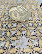 Load image into Gallery viewer, Table Cover: 135 x 78 inches Approx’. Aghabani Oriental for Rectangle Tables, Navy Blue background with Gold &amp; White Silk Embroidery
