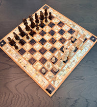Load image into Gallery viewer, Handmade Mother-of-Pearl Mosaic Chess Set – 15.8” x 15.8” Wooden Chess Board with Wooden Chess Pieces
