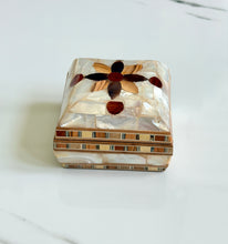 Load image into Gallery viewer, Mother-of-Pearl Mosaic Trinket Box | Inlaid Shell &amp; Wood Jewelry Box | Middle Eastern Style Ring Box
